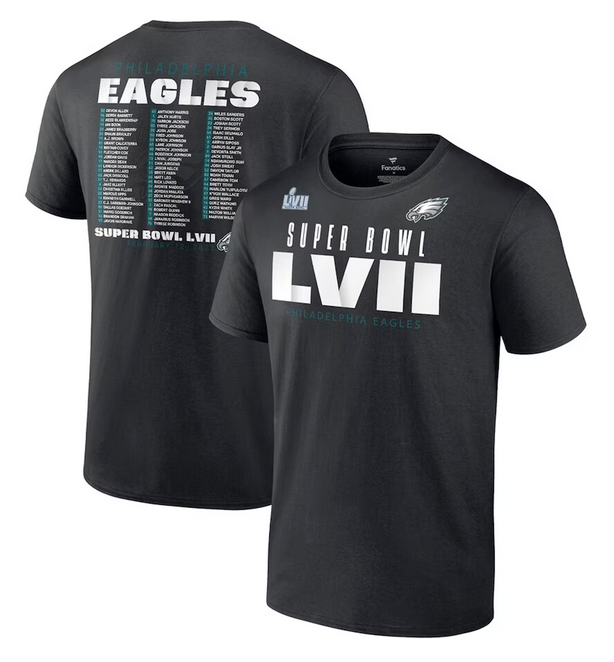 Men's Black Philadelphia Eagles Super Bowl LVII Varsity Roster T-Shirt